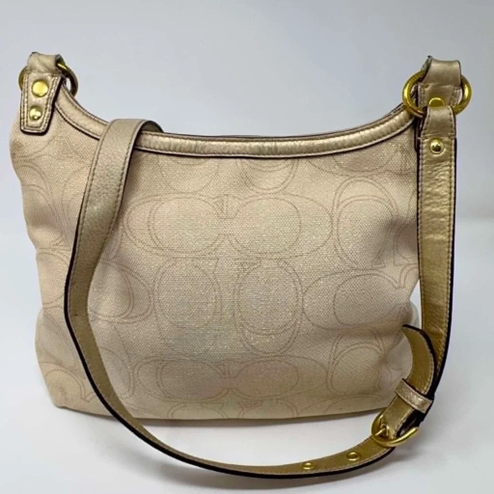 Coach F19260 Signature‎ Lurex Turnlock Crossbody Shoulder Bag Champagne Gold